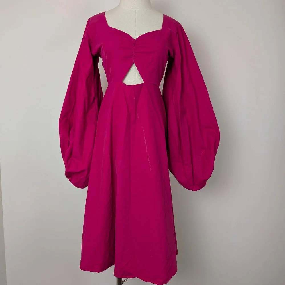 Handmade Puff Sleeve Dress Midi Size S Long sleeve - Picture 10 of 14